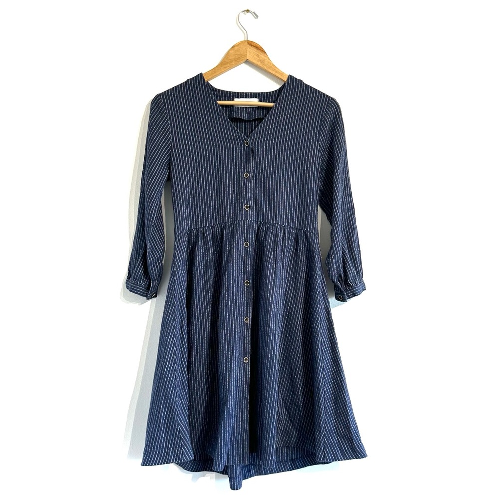 Classic Navy Stripe Button-Front Mini Dress